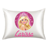 Fronha De Cetim Personalizada Barbie Glitter Com Nome Bgn1
