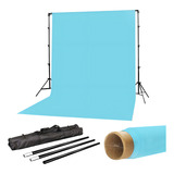 Fundo Fotográfico De Papel Azul Claro 2x5 M + Suporte Tripé Desenho Impresso Liso