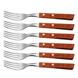 Garfo Refeição Mesa Aço Inox Buffet Kit C/ 6 Cabo Madeira