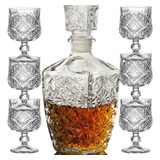 Garrafa De Vidro Quadrada + 6 Mini Taça Dose Whisky Licor