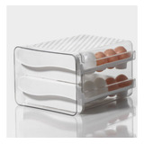 Gaveteiro Para Ovos Duplo Organizador Geladeira Acrílico Cor Branco / Incolor