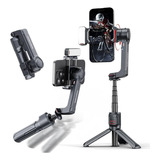 Gimbal Celular Bastão Retrátil Mini Tripe Controle Luz Led Cor Preto