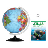 Globo Terrestre Mapa Mundi 30cm + Atlas Geográfico + Lupa