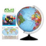 Globo Terrestre Político 30cm Diâmetro + Atlas + Mapa Mundi