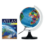Globo Terrestre Político Com Luz 21cm + Atlas Geográfico