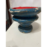 Grande Peanha Sacra Para Santo Antigo Madeira Patina Azul