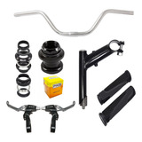 Guidão E Mesa Manete + Manopla Kit Bike Antiga Caloi Monark