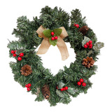 Guirlanda De Natal Cerejas Pinhas Laço Top Luxo 35 Cm Média Cor Vermelho Pinheiros