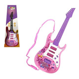 Guitarra Musical Star Com Luz Show Music Art Brink Rosa