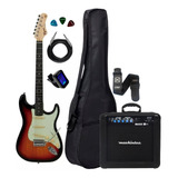 Guitarra Tagima Strato Sunburst Tg-500 Capa Cubo +acessórios