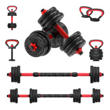Halter Barra Kettlebell Kit Musculação 6 Em 1 Anilha - 30kg