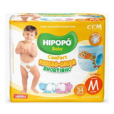 Hipopo Baby Fralda Calça Infantil Tipo Shortinho Descartável Tamanho M Com 34 Unidades Sem Gênero