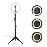 Iluminador Led Filmagem Ring Light 10 Polegadas Com Tripé Cor Da Estrutura Preto Cor Da Luz 3 Cores 110v/220v