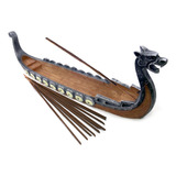 Incensário Canoa Viking Decorativo Prata Velho + Brinde 