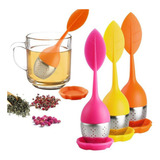 Infusor Para Chá De Silicone E Inox Com Base Folha Cor Rosa