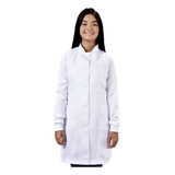 Jaleco Feminino Gabardine Gola Padre Com Punho, 3 Bolsos
