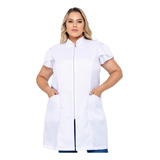 Jaleco Feminino Oxford Zíper Manga Curta Plus Size Lia