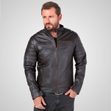 Jaqueta Couro Legítimo Masculina Slim Speed Preta Marrom