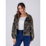 Jaqueta Jeans Estampa Camuflada Militar Destroyed