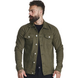 Jaqueta Sarja Jeans Premium Verde Militar Alta Qualidade
