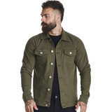 Jaqueta Sarja Jeans Premium Verde Militar Moda Com Elastano 