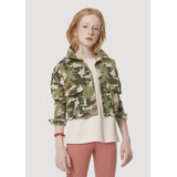 Jaqueta Sarja Verde Camuflado Infantil Menina Com Botões