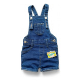Jardineira Macacão Short Jeans Bebê Menino 1 Á 12 Meses