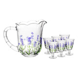 Jarra Com 6 Taças Lyor Lavanda Hand Painting De Cristal 1,3l