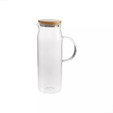 Jarra De Vidro Borossilicato Com Tampa Bambu Agua Suco 1,5lt