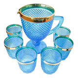 Jarra E 6 Copos Conjunto Vidrão Com Borda Ouro 24k Classico