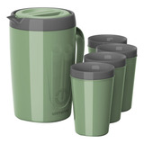 Jarra Térmica Caribe 2l E 4 Copos Térmicos Suco/água Verde