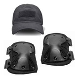Joelheira Tática Militar + Boné Tático Kit Proteção Airsoft Tamanho Regular