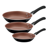 Jogo 3 Frigideiras Tramontina 16cm 20cm 24cm Antiaderente Cor Preto