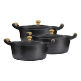 Jogo 3 Panelas Aluminio Batido Craqueado Preto N°22 24 E 26