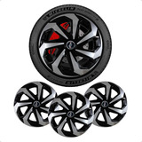 Jogo 4 Calota Esportiva Aro 15 Spider Prata Preto Universal