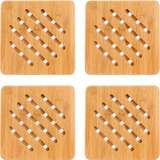 Jogo 4 Descansos Para Panela Quadrado De Madeira Bambu