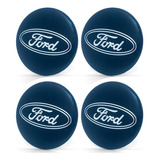 Jogo 4 Emblema Logo Adesivo Roda Ford Marinho 65mm