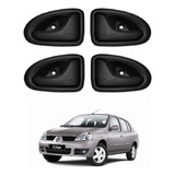 Jogo 4 Maçanetas Interna Porta Renault Clio Megane Preto