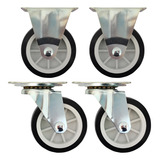 Jogo 4 Rodas Rodízio De Borracha 90mm 2 Fixo 2 Giratório