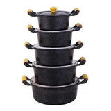 Jogo 5 Panela Alumínio Fundido Craqueada Caçarola Preto