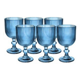 Jogo 6 Taças Vidro Canelado Graffiato Vinho Água 255ml Cor Azul1