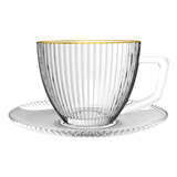 Jogo 6 Xícaras 90ml Café Borda Dourada Graffiato Hauskraft Cor Transparente Com Borda Dourada Liso