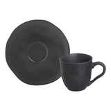 Jogo 6 Xícaras De Café Com Pires Orgânico Preto Matte 120ml