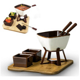 Jogo Aparelho Fondue Pequeno Cerâmica Queimador Vela Tabua