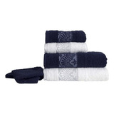 Jogo Banho Jacquard Bordado - Sultan Marinho E Branco