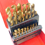Jogo Brocas 25 Peças Hss Aço Rápido Hss Rev Tin De 1 A 13 Mm