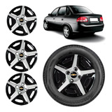 Jogo Calota Corsa Classic 2003 2012 Preto Prata Aro 13 Grid