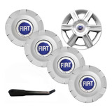 Jogo Calota Miolo Centro Roda Fiat Stilo 8v Aro 15 Embl.azul