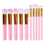 Jogo Com 10 Pinceis Pra Make Alta Precisao Tendencia+estojo Cor Rosa