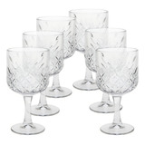 Jogo Com 6 Taças De Vidro Gin Vinho Água Diamond 450ml Cor Prata